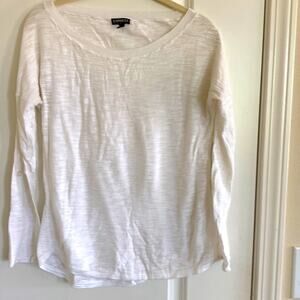 White Express knit top sweater with button up sleeves size S small